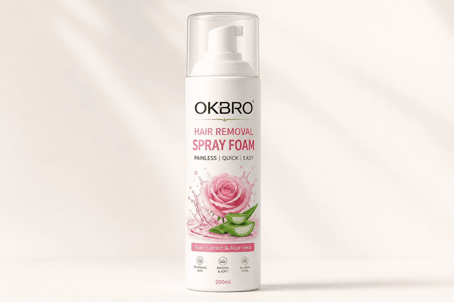 OKBRO Hair Removal Spray Foam 200ml — Rose Extract & Aloe Vera