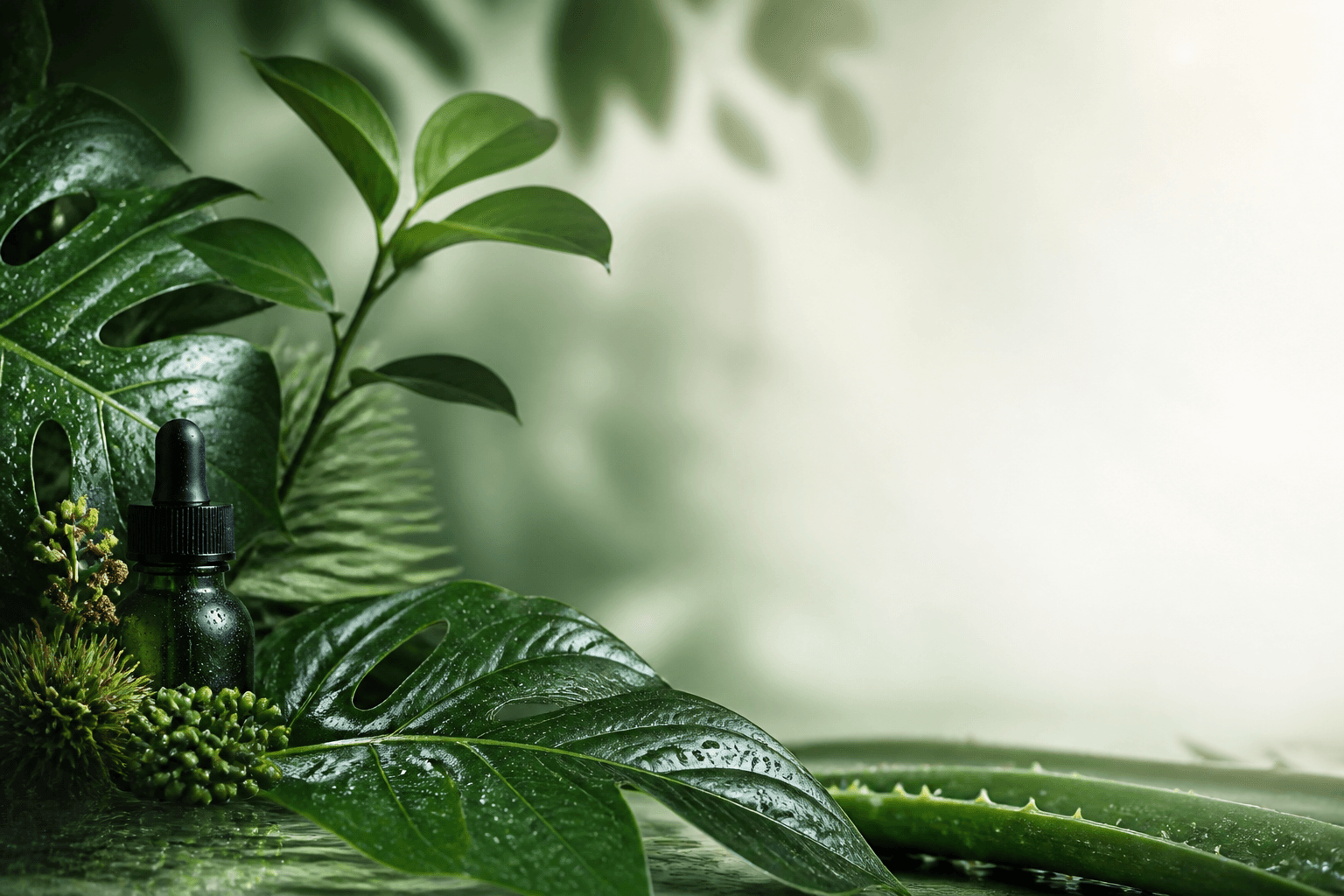 Organic green botanical leaves and natural extracts
