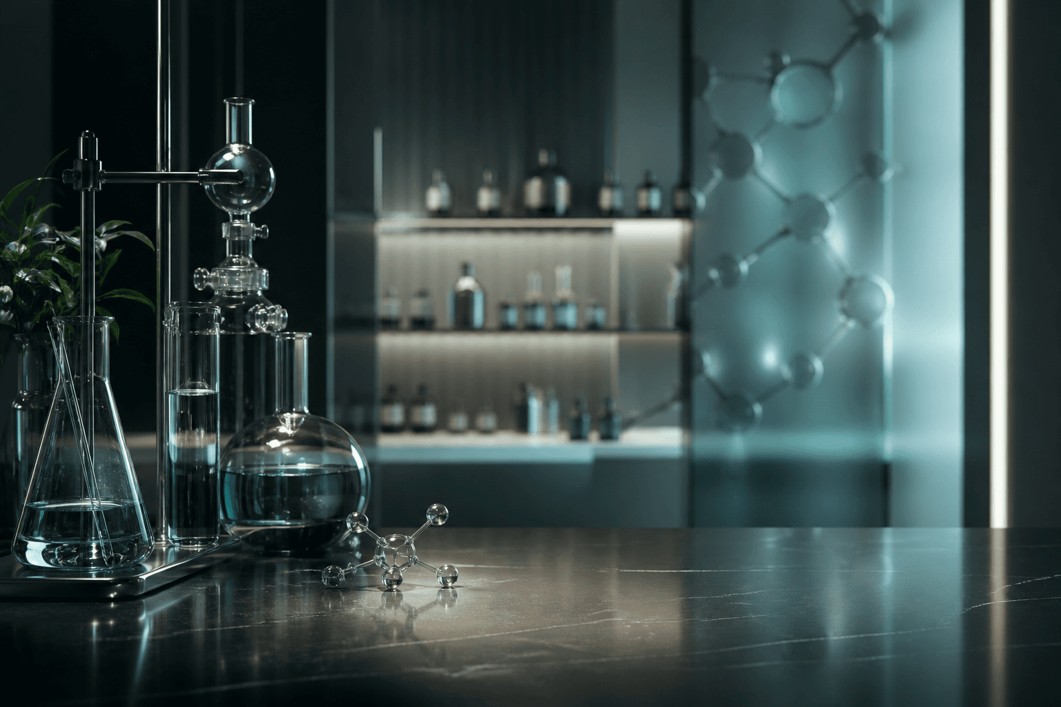 Modern laboratory glassware and scientific research